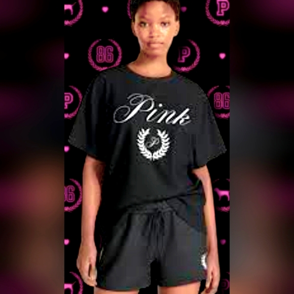 Victoria's Secret PINK Oversized Black Campus Short Sleeve Tee Size XXL - Picture 4 of 4
